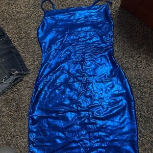 Metallic Cobalt Blue Slip Mini Dress